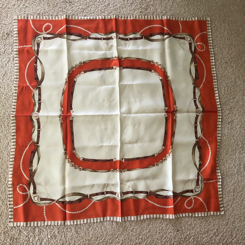 Brand new orange and cream 100% silk scarf